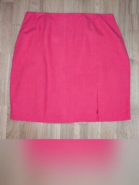 Vintage Red Linen/Silk Blend Mini Skirt With Front Slit